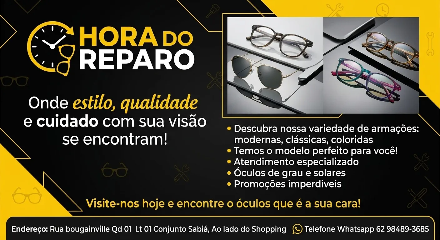 Variedade de armações de óculos de grau e solares na loja