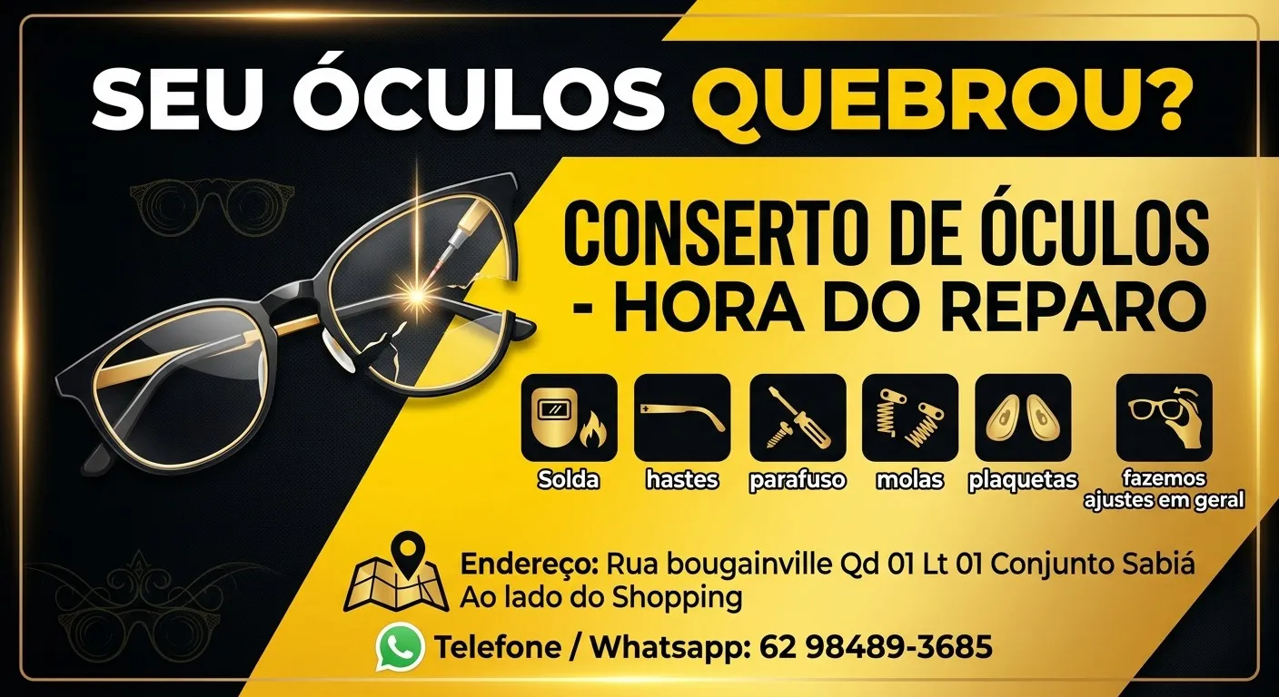 Serviços de conserto de óculos: solda, hastes, parafuso, molas, plaquetas e ajustes